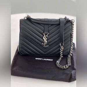 New Yves Saint Laurent COLLEGE Medium Bag – Quilted Leather (Black) NWT